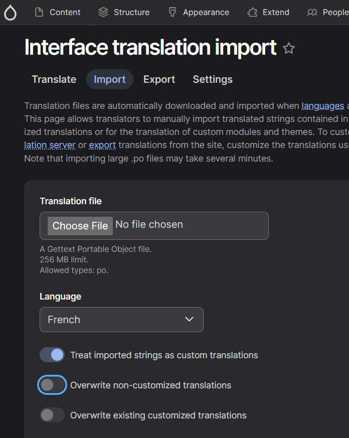 Import .po file