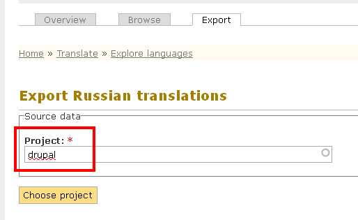 Drupal translation export