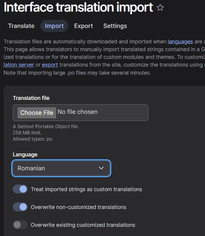 Import .po file