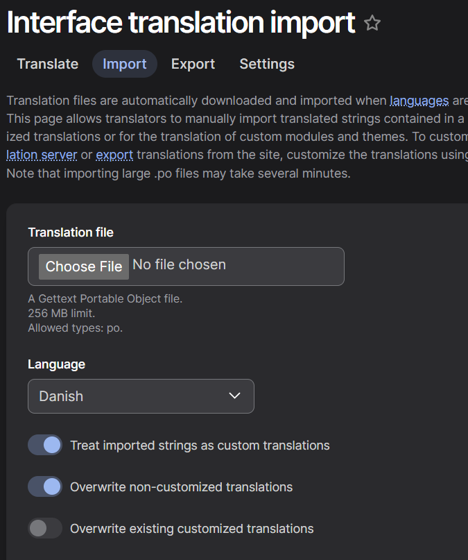 Import .po file