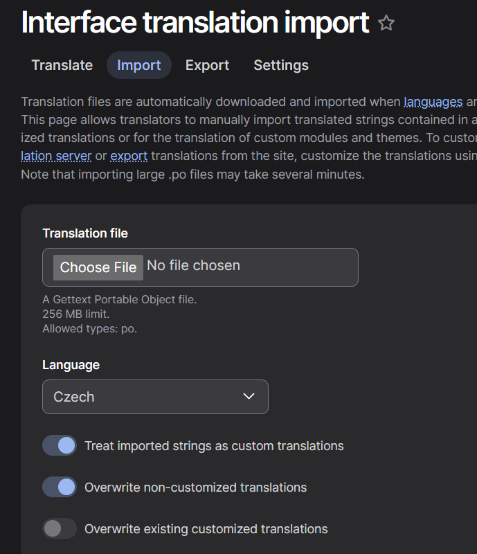 Import .po file