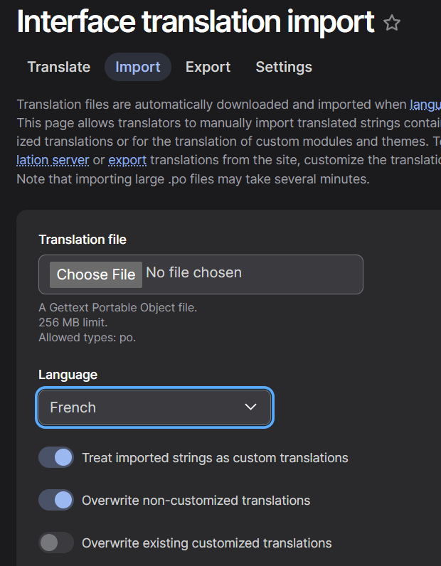 Import .po file