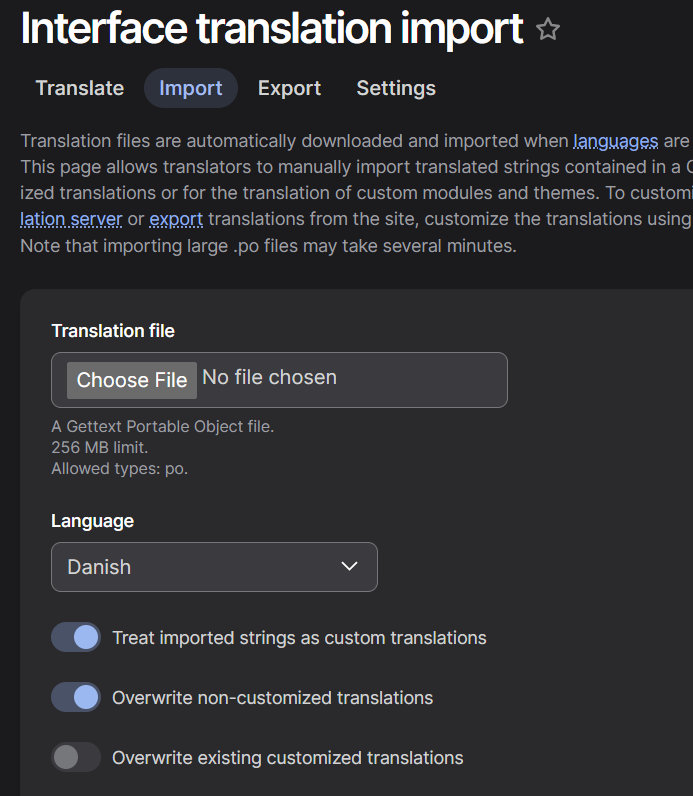 Import .po file