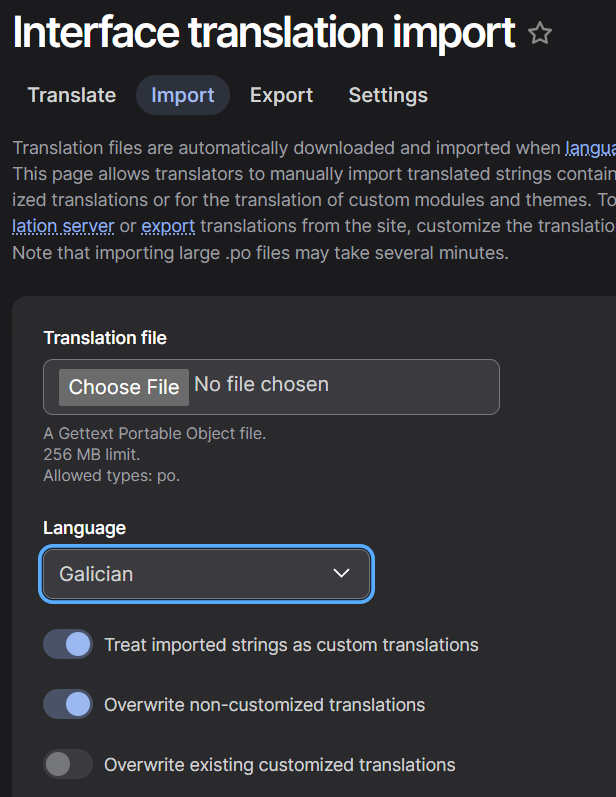 Import .po file