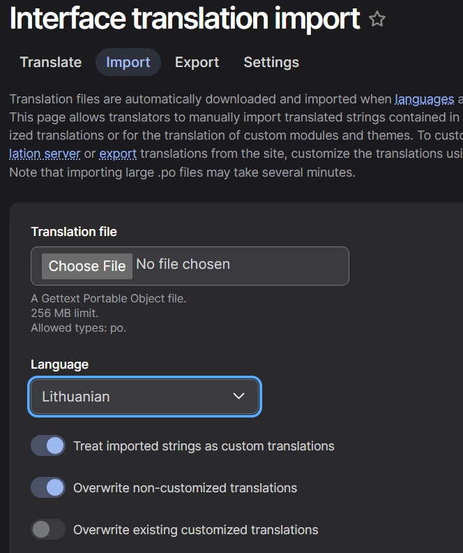 Import .po file