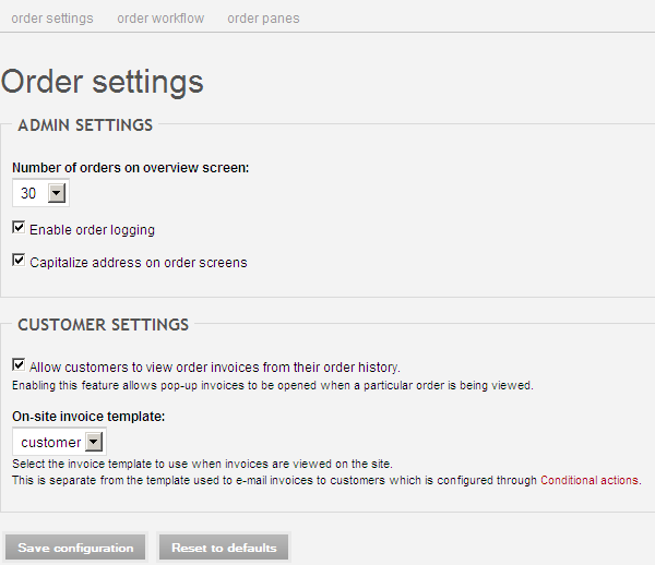 Ubercart order settings