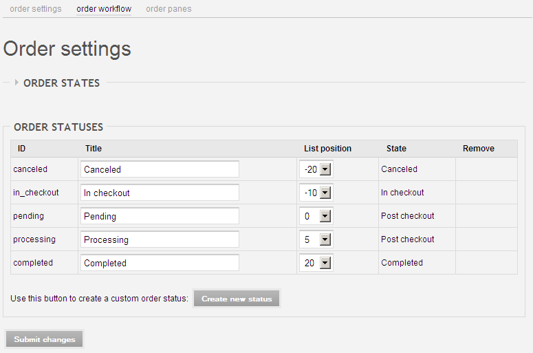 Order workflow settings