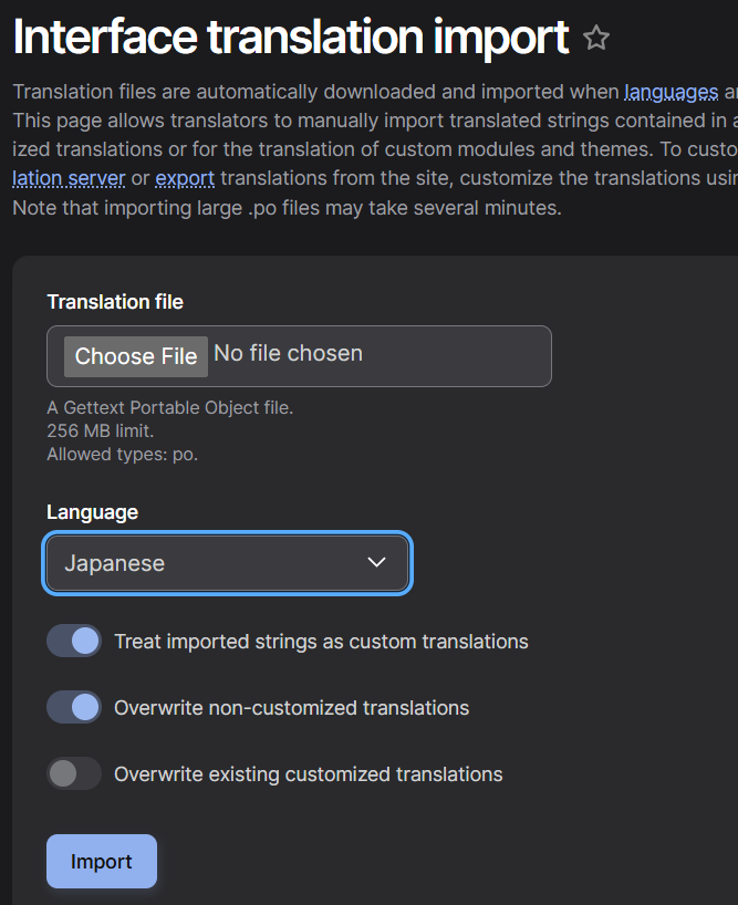 Import .po file