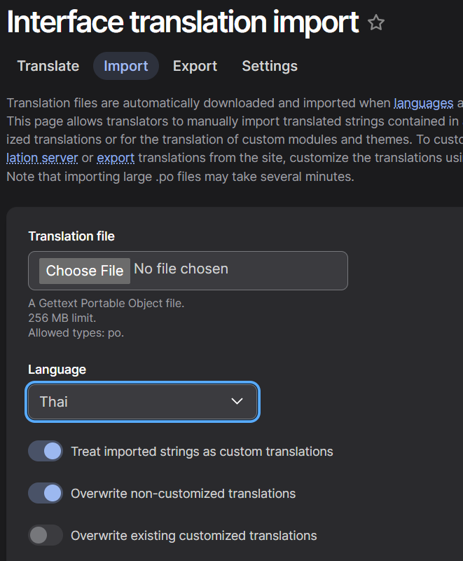Import .po file