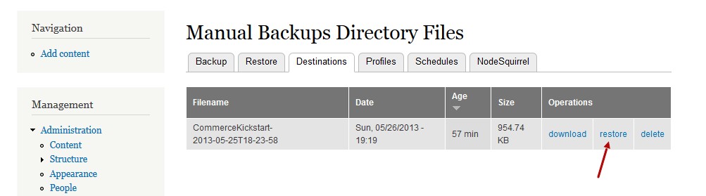 Drupal backup and migrate