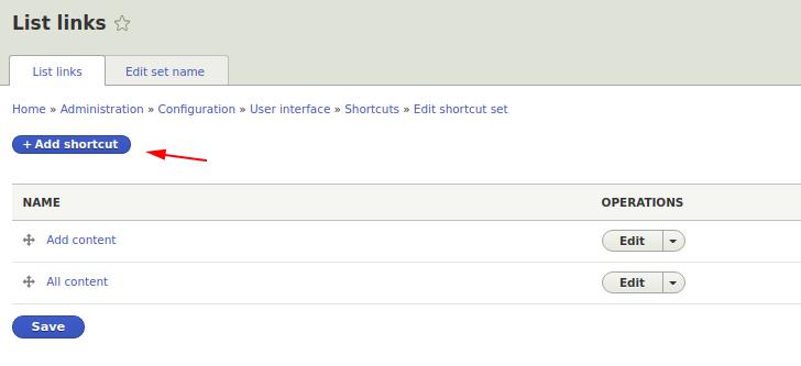 drupal 8 shortcut