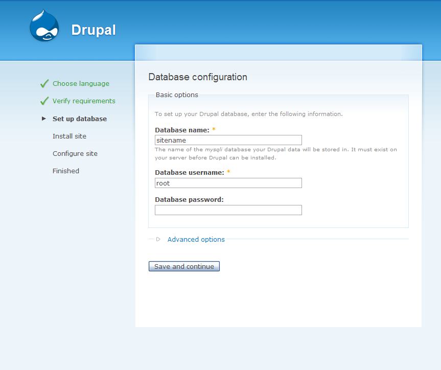 Drupal 数据库设置