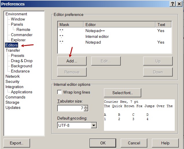 Editores de WinSCP