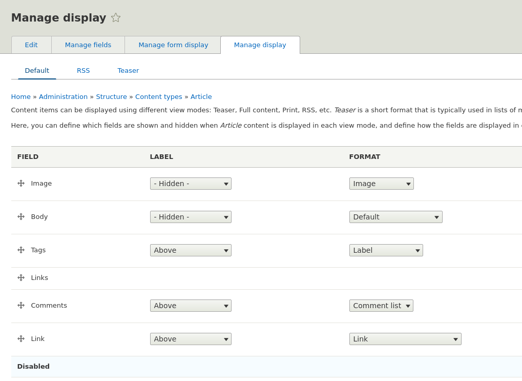 Manage display page
