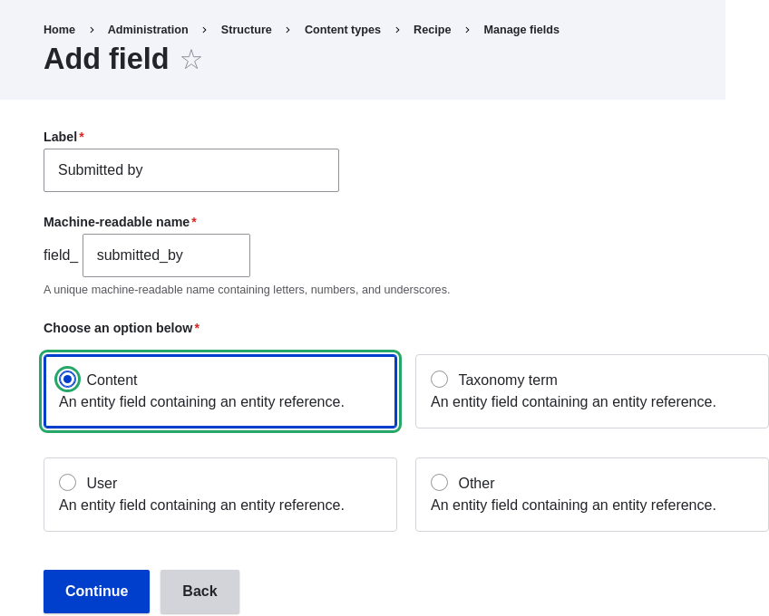 Add field Content