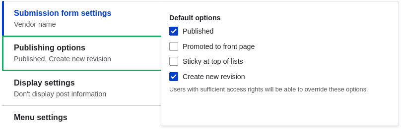 Opzioni di pubblicazione