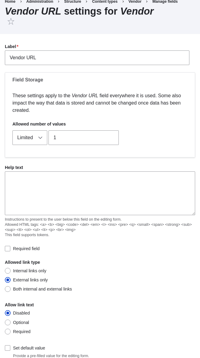 Add vendor URL field
